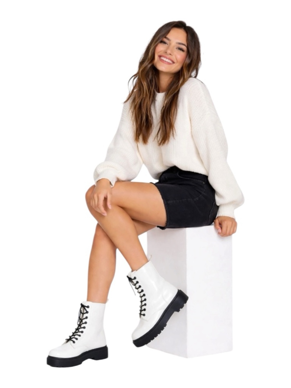 Weeboo Big Steps Platform Combat Women White Combat Boots Size 10 Round Toe